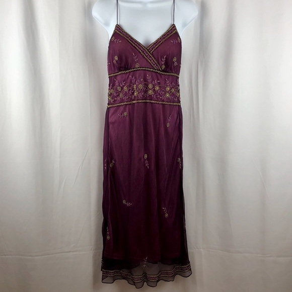MARINA Dresses & Skirts - Marina Silk embellished sheer overlay midi dress 4